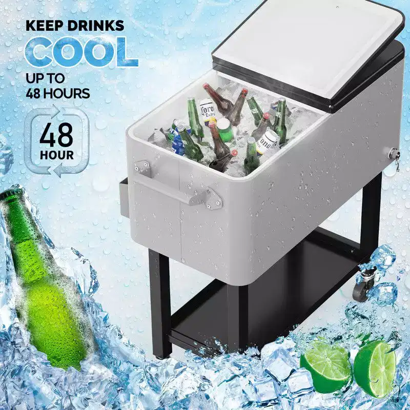 Karl Home Silver Gray 80 Qt. Double-Tray Rolling Cooler