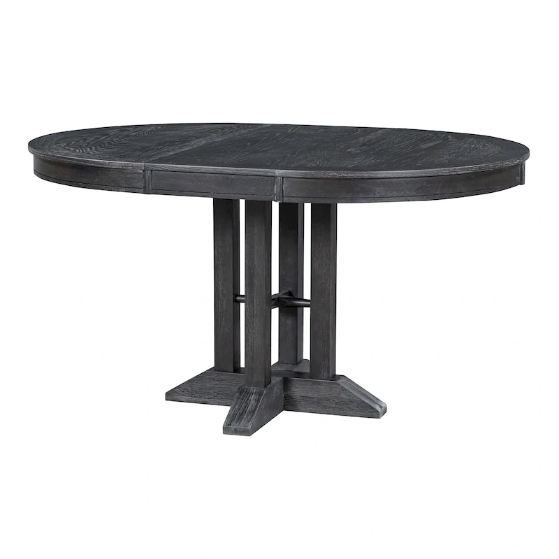 TREXM Farmhouse Dining Table Extendable Round Table for Kitchen and Dining Room
