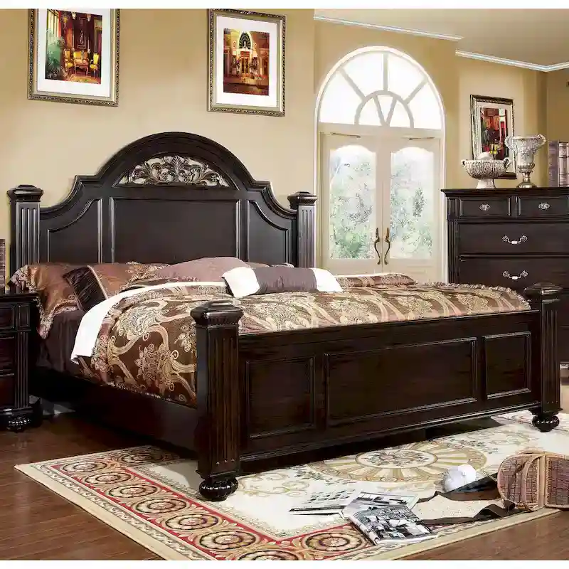 Vame Traditional Walnut Wood 2-Piece Poster Bedroom Set by Furniture of America