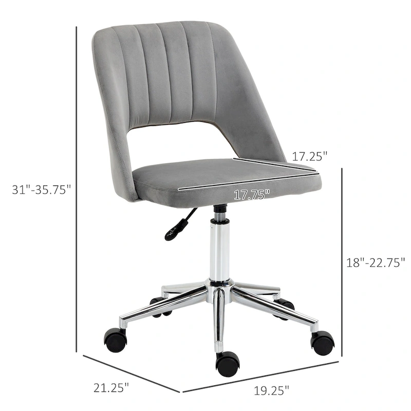 Vinsetto Modern Mid Back Office Chair with Velvet Fabric, Swivel Computer Armless Desk Chair