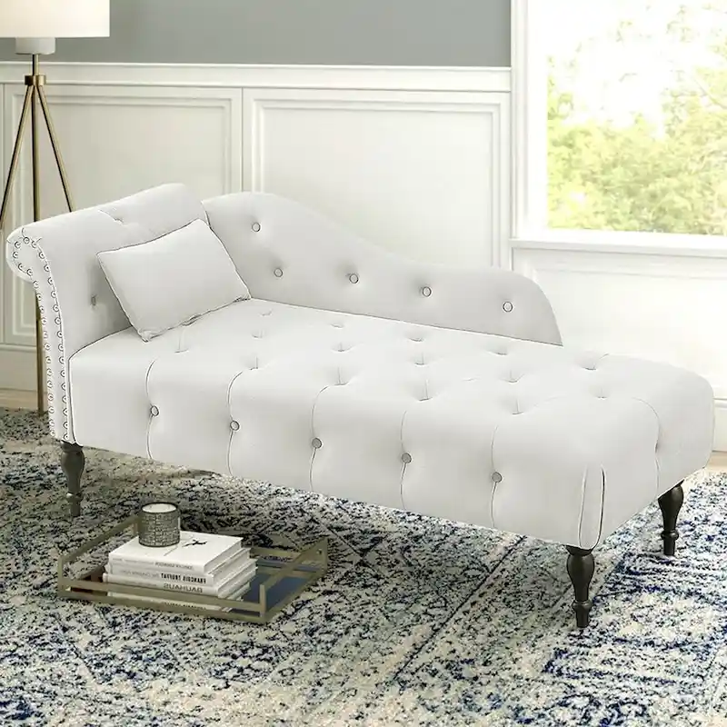 Blue / Pink / Grey / Burgundy / White / Orange Velvet Tufted Chaise Lounge with Pillow – Single