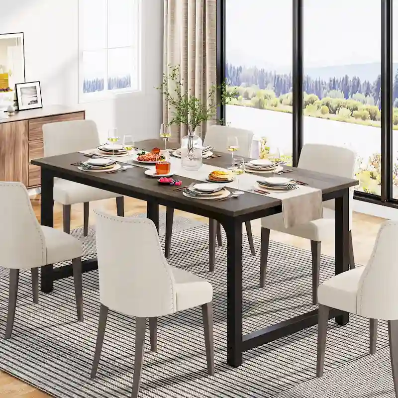 63 Inches Industrial Dining Table, Modern Kitchen Table - 63 L x 31.5 W x 29.13 H