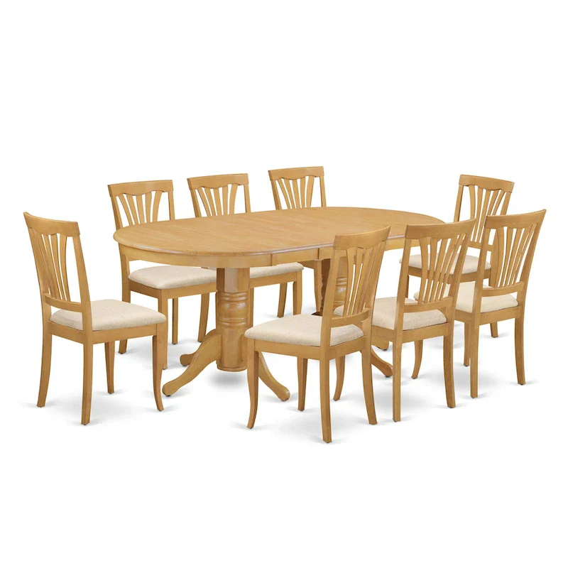 Oak Oval Dining Table Set, 9-Piece, Seats 8