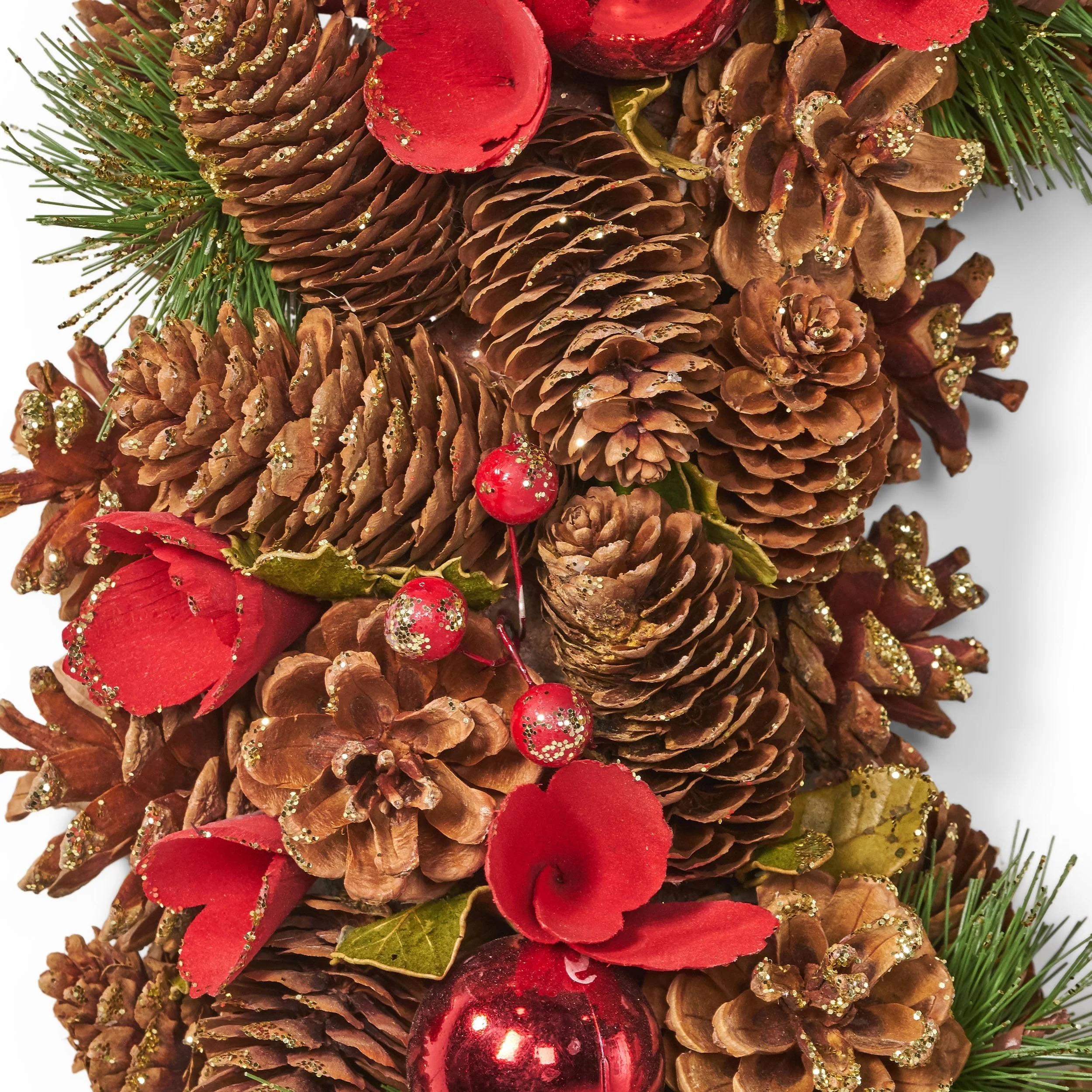 18.5 Pine Cone and Glitter Unlit Artificial Christmas Wreath - NH466313