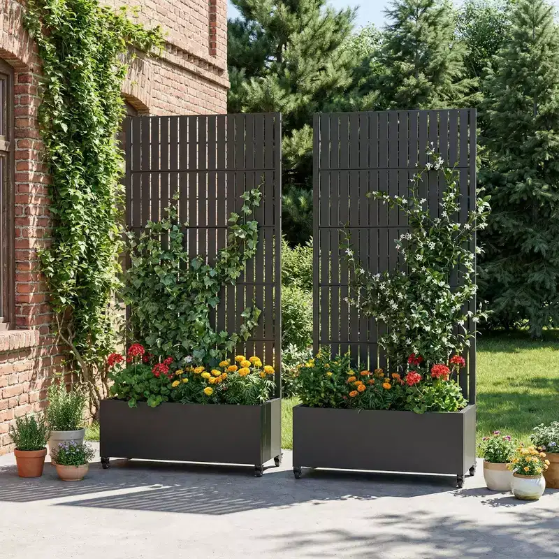 72 x 35 inch Gray Rectangular Metal Outdoor Planter Box with Climbing Frame