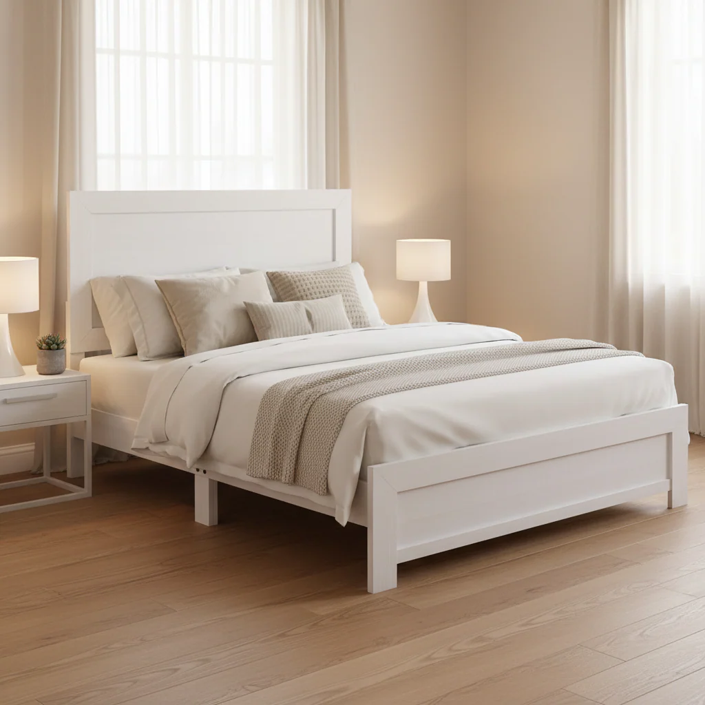 White Twin Farmhouse-Style Platform Bed with Panel Headboard & Footboard