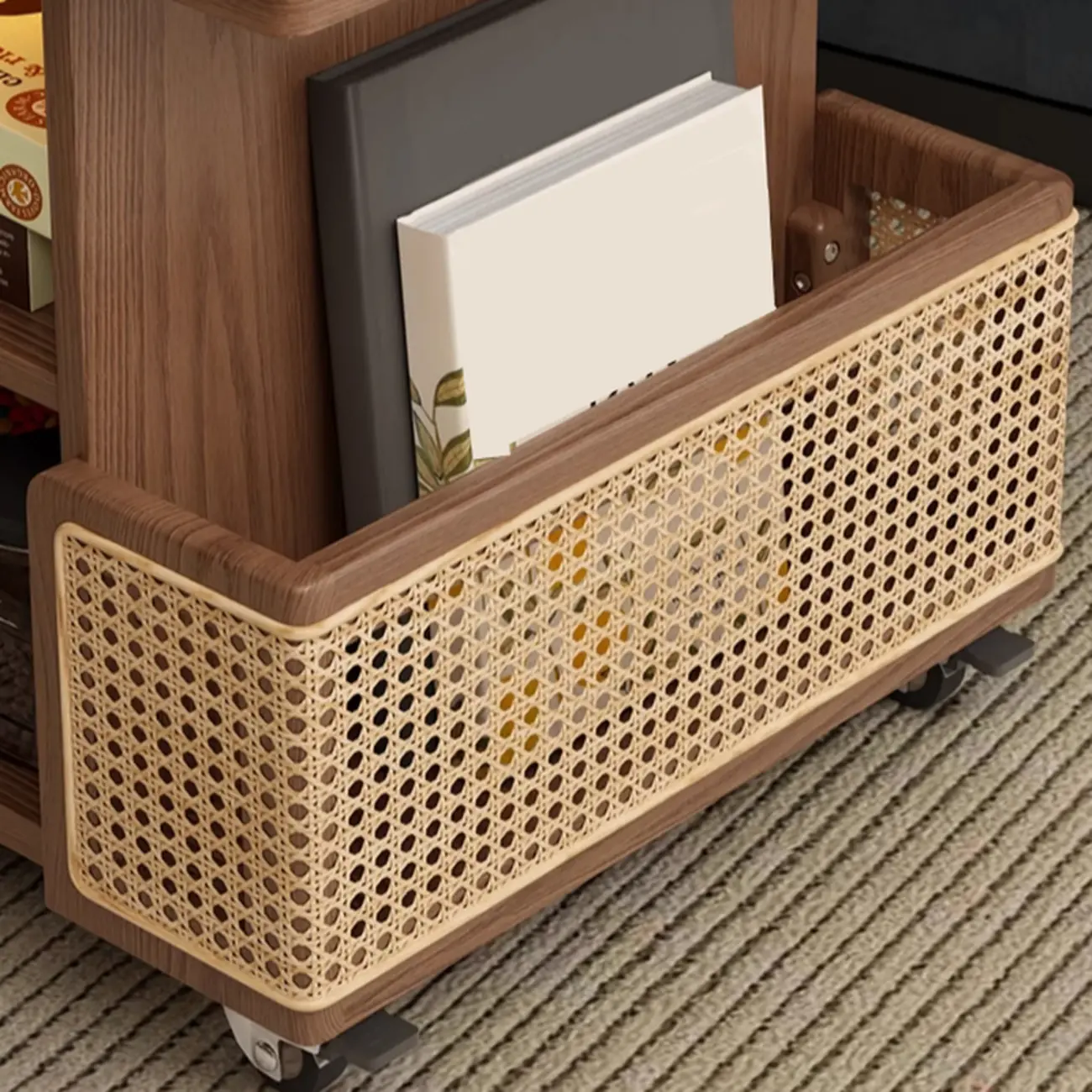 Nut-brown Adjustable Lift Top Wood Trolly Side Table