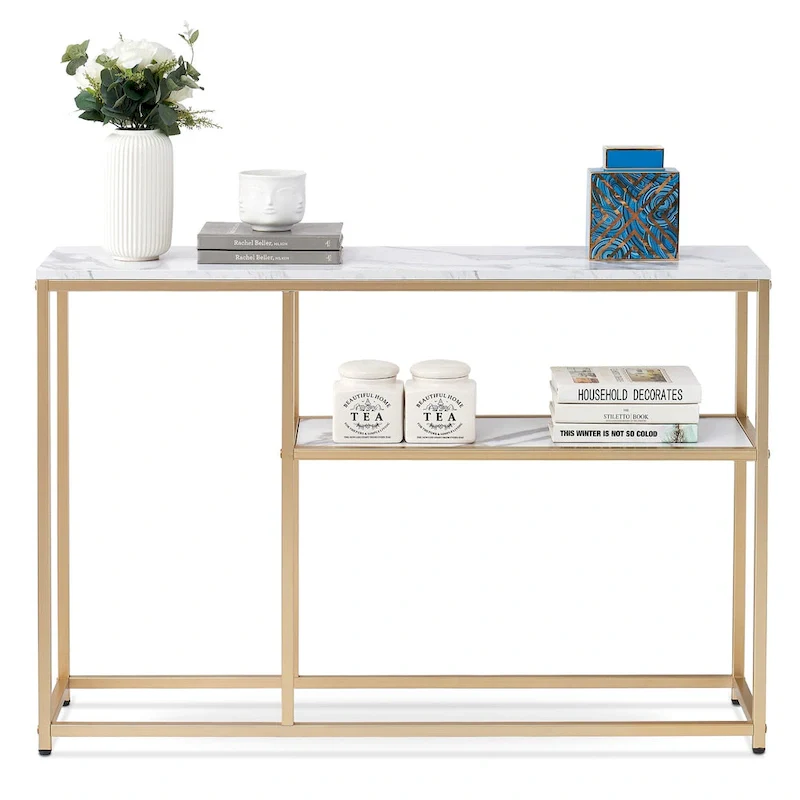 Narrow Console Table with 3-Tier Storage Shelves