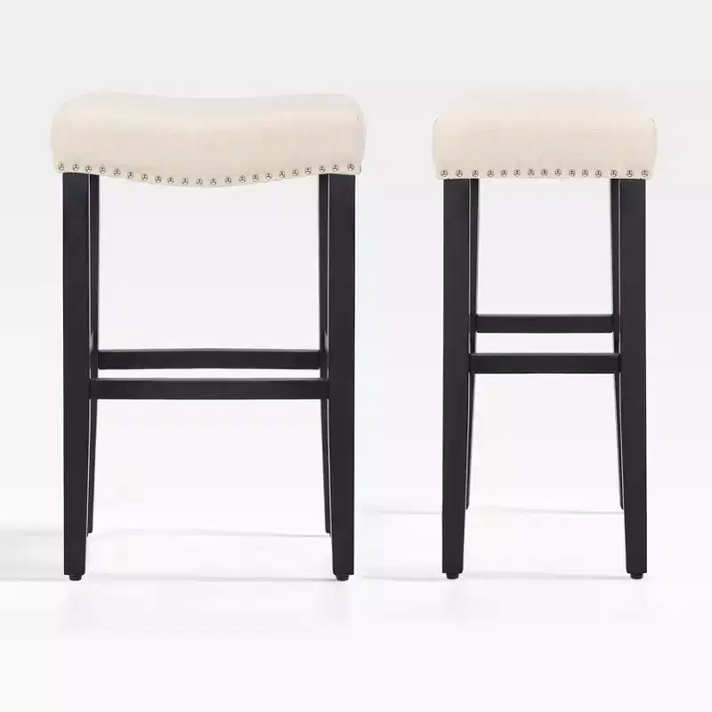 WestinTrends 29 Upholstered Saddle Seat Bar Stool (Set of 2), Black/Beige