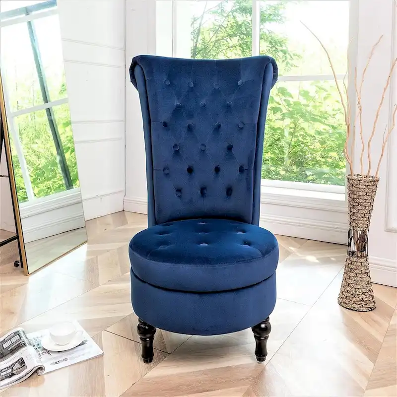 Velvet High Back Vanity Chair - Multiple Colors, Tufted Design, Single Seat