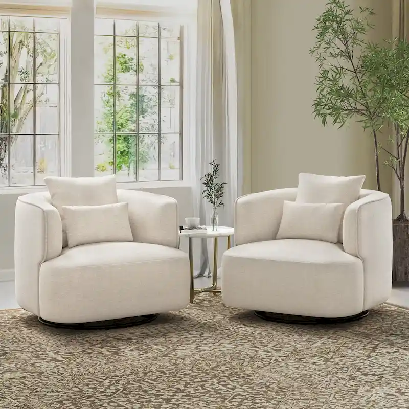 Swivel Accent Armchair Fabric Blend, Modern Barrel Living Room Sofa Chair - 32.7 W x 32.7 D x 26.8 H