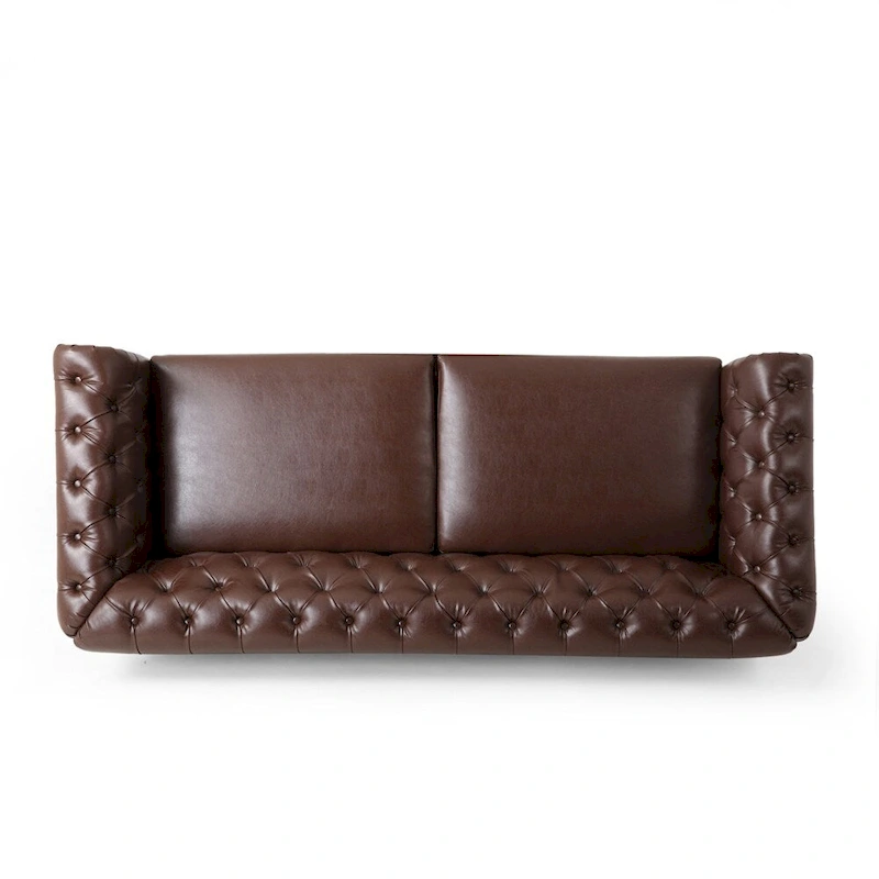 Retro 3 Seat PU Sofa with Wooden Frame and Legs