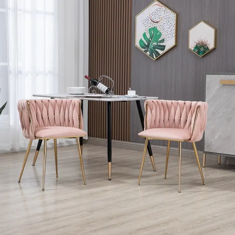 SEYNAR Modern Glam Velvet Dining Side Chair Set of 2 with Gold Metal Frame