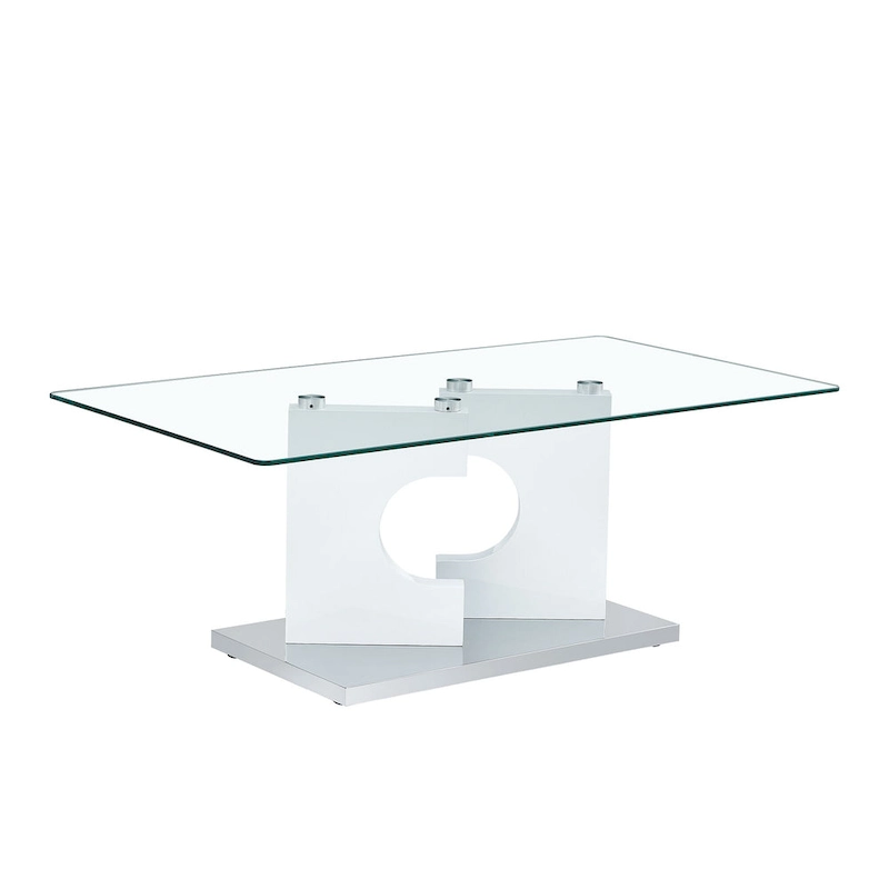 47.2 Modern Rectangular Coffee Table with Tempered Glass Tabletop and MDF Legs