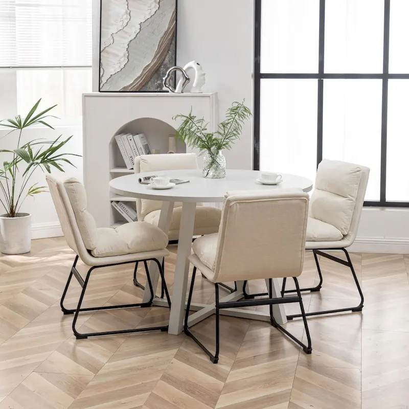 5-Piece Round Dining Set, Trestle Table with 4 Chairs