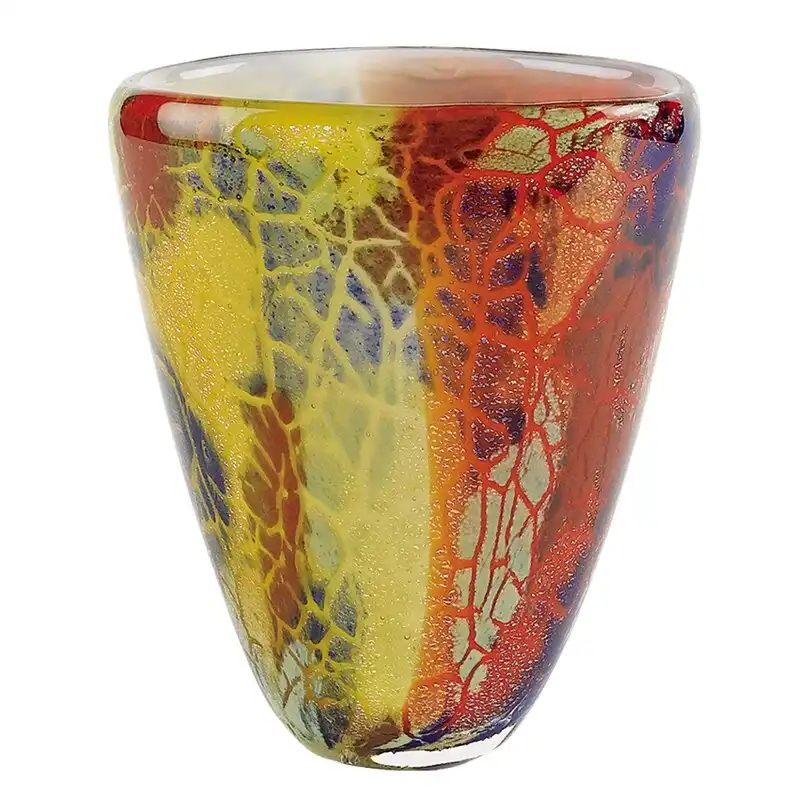 Firestorm Murano Style Art Glass 8  Oval Vase