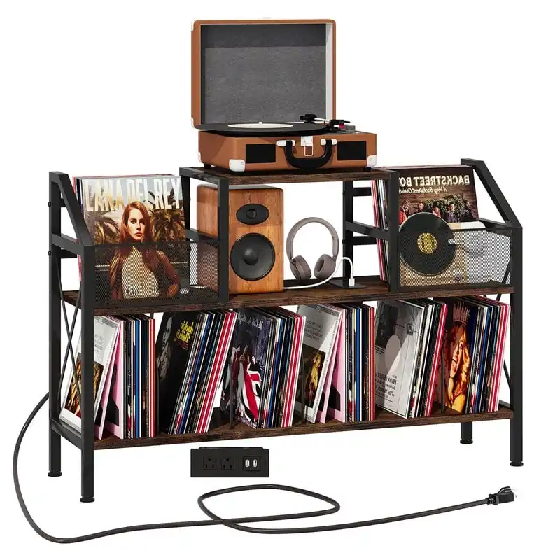 Record Player Stand with Vinyl Record Storage