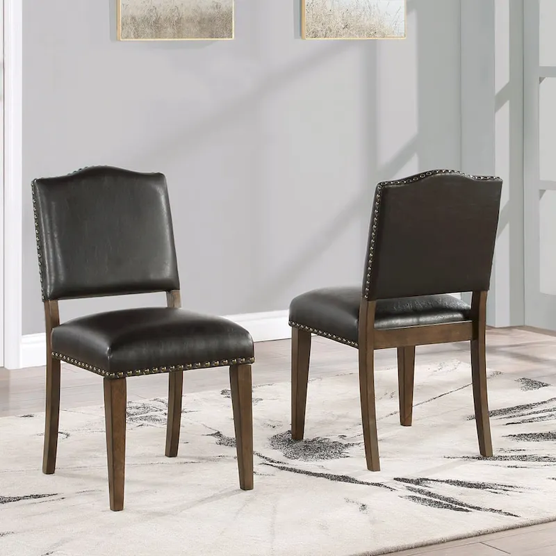 Faux Leather Dining Chair with Nail Heads for dining room(Set of 2)