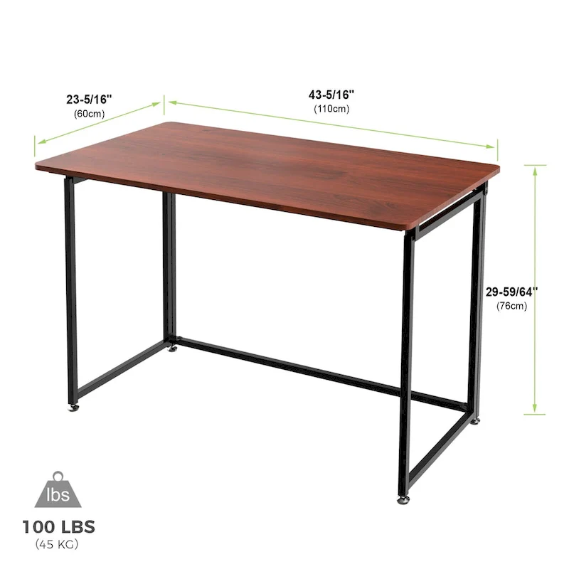 Brown Folding Desk with Metal Frame - 43 Inch - No Assembly