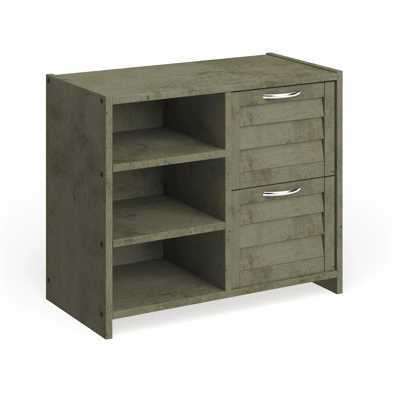 Antique Grey 2-Drawer Chest with Shelves, Kids Bedroom, Single