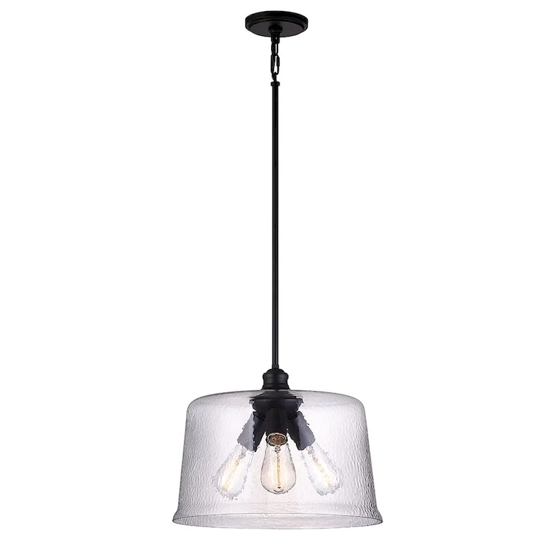 Bennington 3-Light Matte Black Pendant with Water Glass Shade
