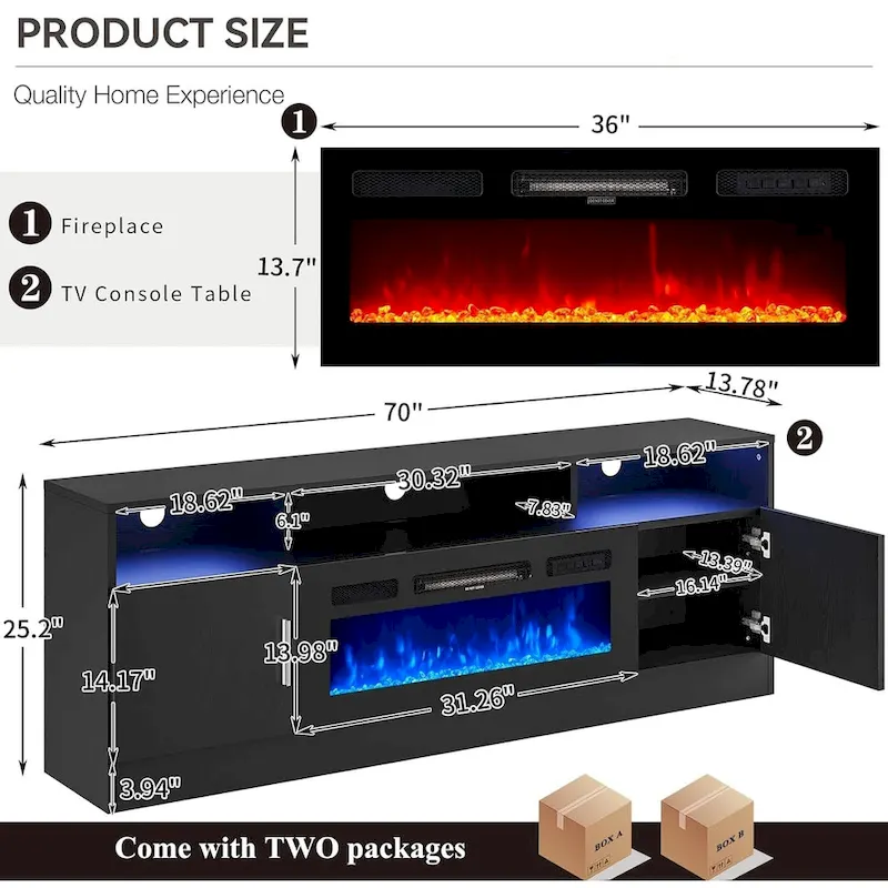 70Fireplace TV Stand with 36 Electric Fireplace