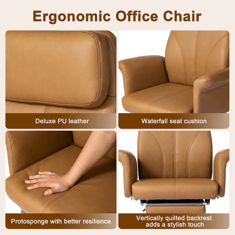 High-Back Office Chair with Footrest and Quilted Design for Adults