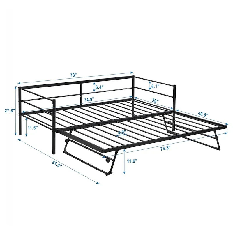 Metal Daybed with Adjustable Trundle, Pop Up Trundle