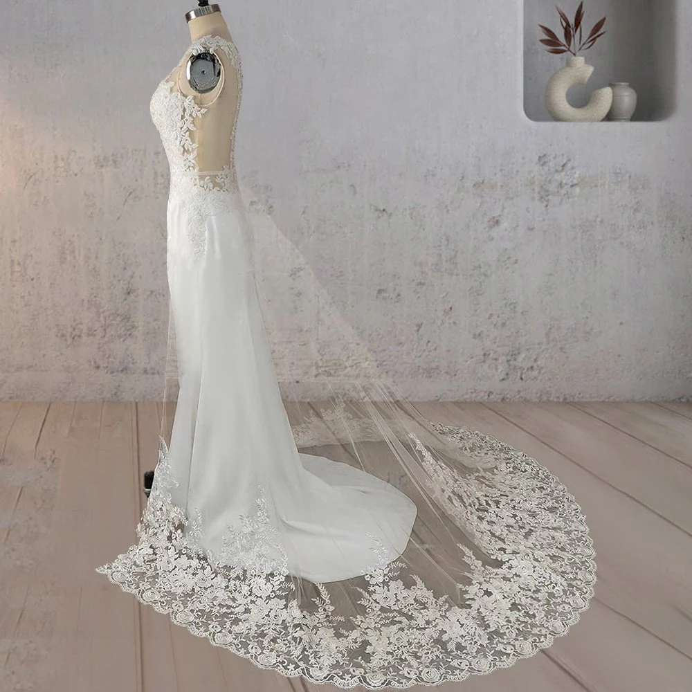 Mermaid Illusion Lace Appliqued Wedding Dress