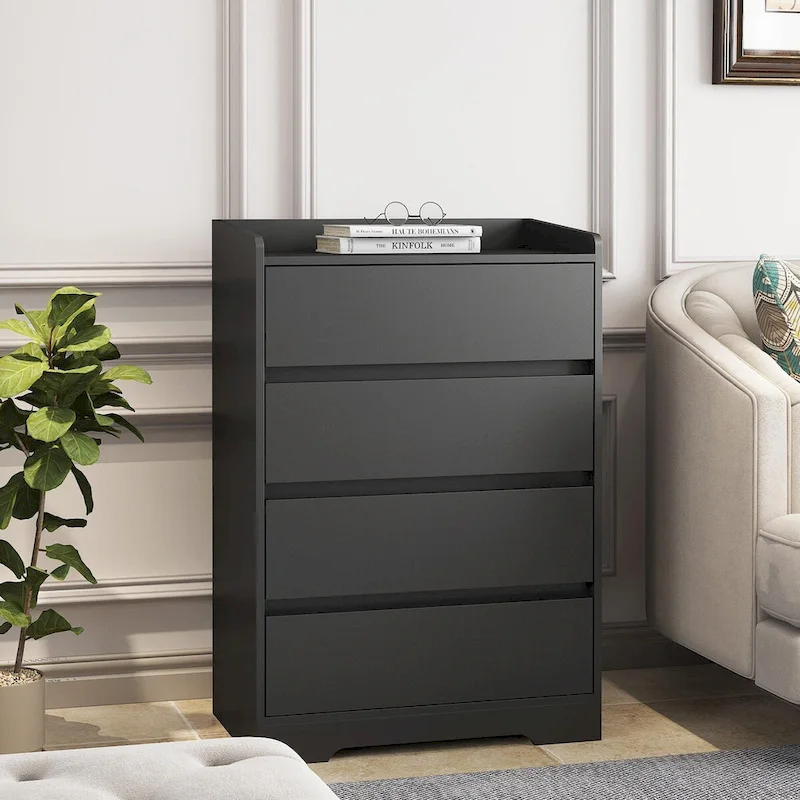 Modern 4-Drawer Wooden Dresser Cabinet – E1 Particle Board, Anti-Tip Kit, 25.59W x 38.38H