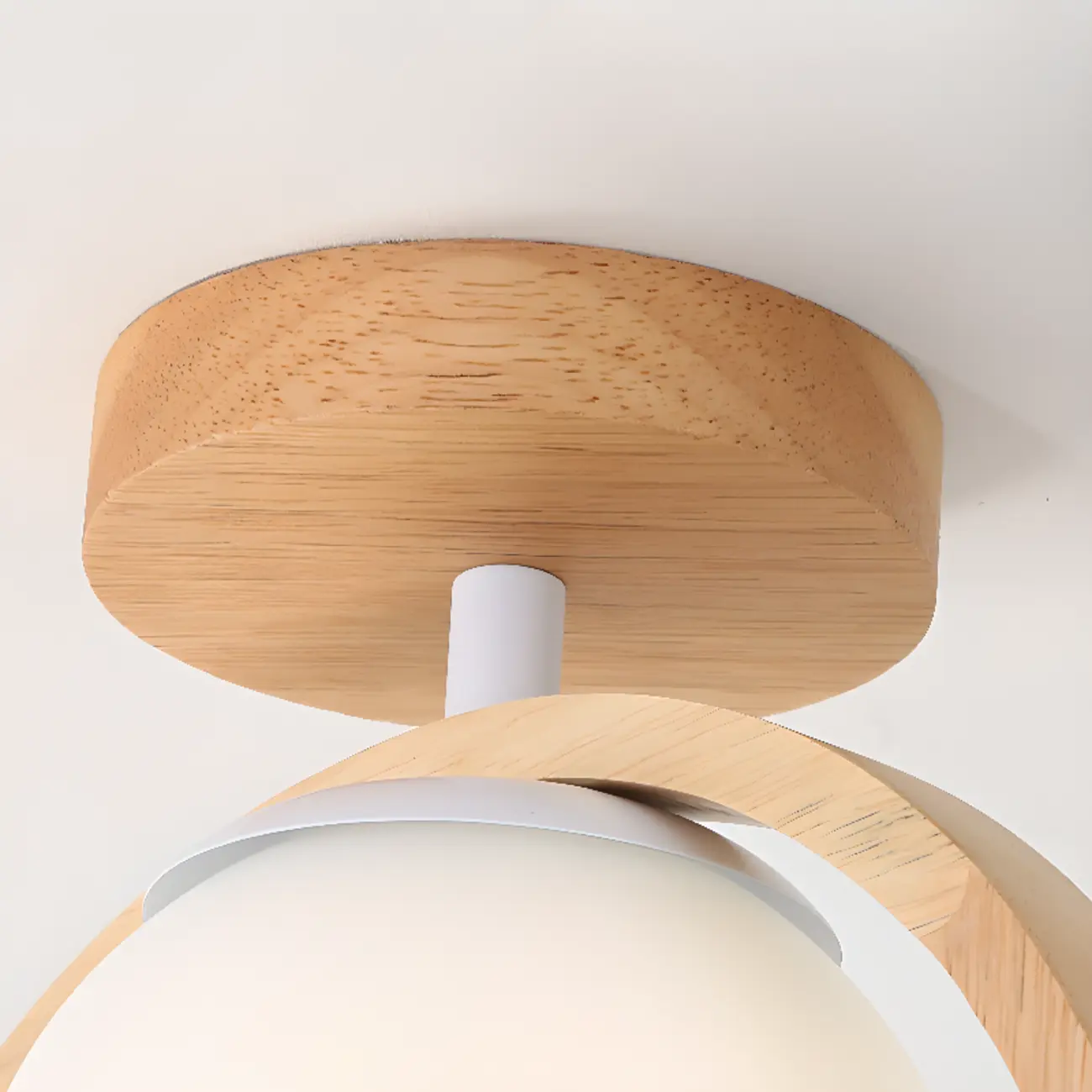 Natural Rubber Wood Cube Shade Semi Flush Ceiling Light