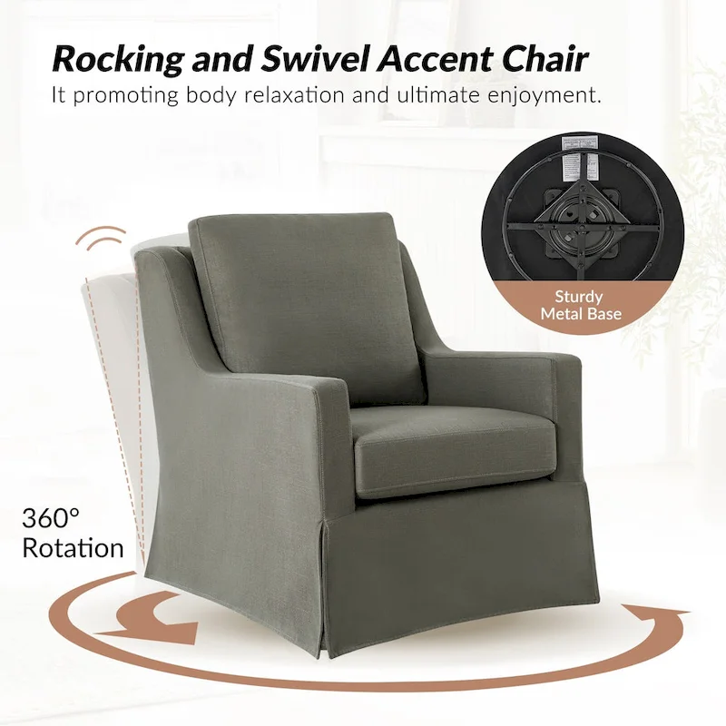 Stan Farmhouse Slipcover Rocking Swivel Chair by