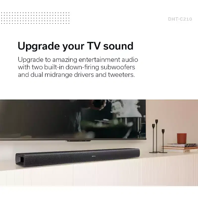 Denon DHT-C210 Full-Range Dolby Atmos Sound bar with Built-in subwoofers and Bluetooth Streaming., Black