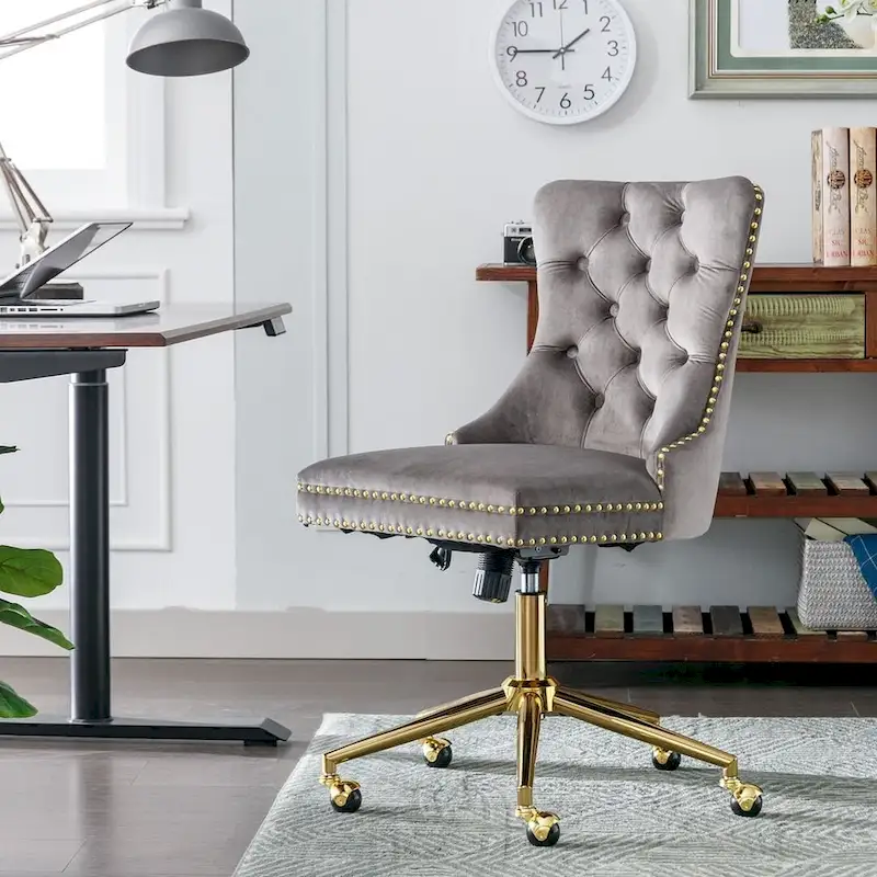 Office Chair with Wheels, Adjustable Height, Velvet Upholstered Tufted Button Computer Desk Chair Swivel