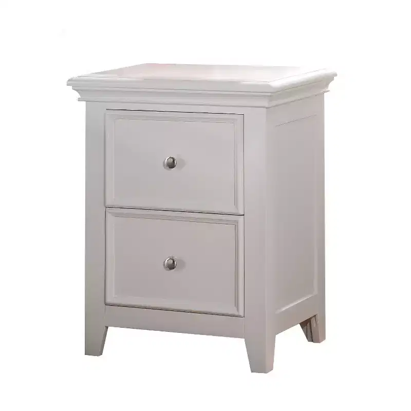 Royal Hampton Style Wood and Metal Nightstand with 2 Drawers, White
