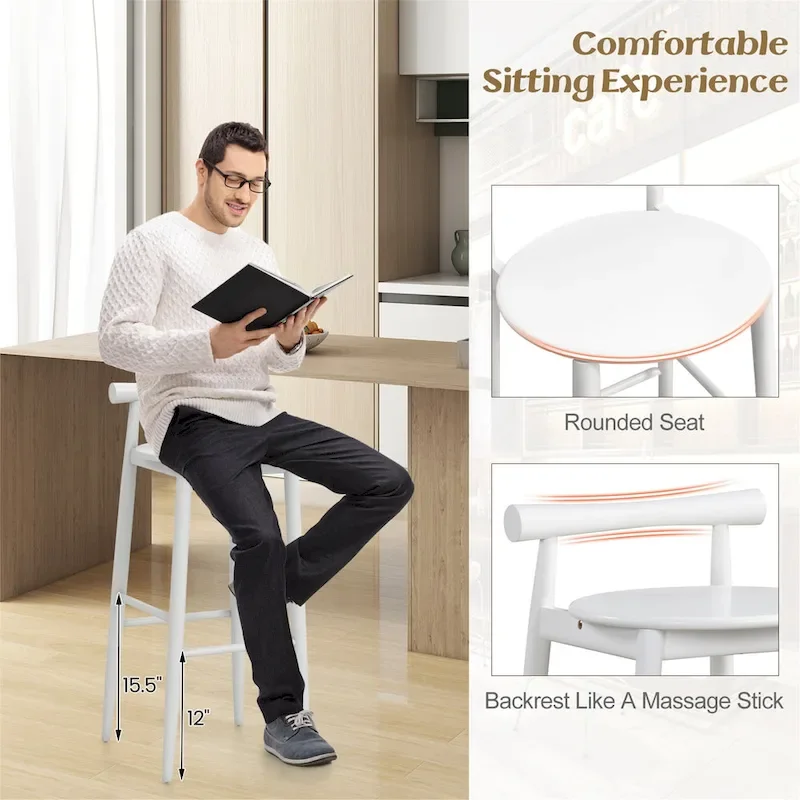 Gymax Bar Height Stools Set of 4 Bar Chair w/ Acacia Wood Frame