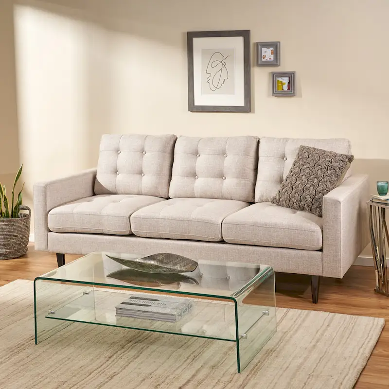 Contemporary 3-Seat Tufted Fabric Sofa