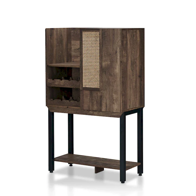Reclaimed Oak Rustic Kitchen Hutch with Wine Rack, Open Shelves, Cabinet – 1 Person