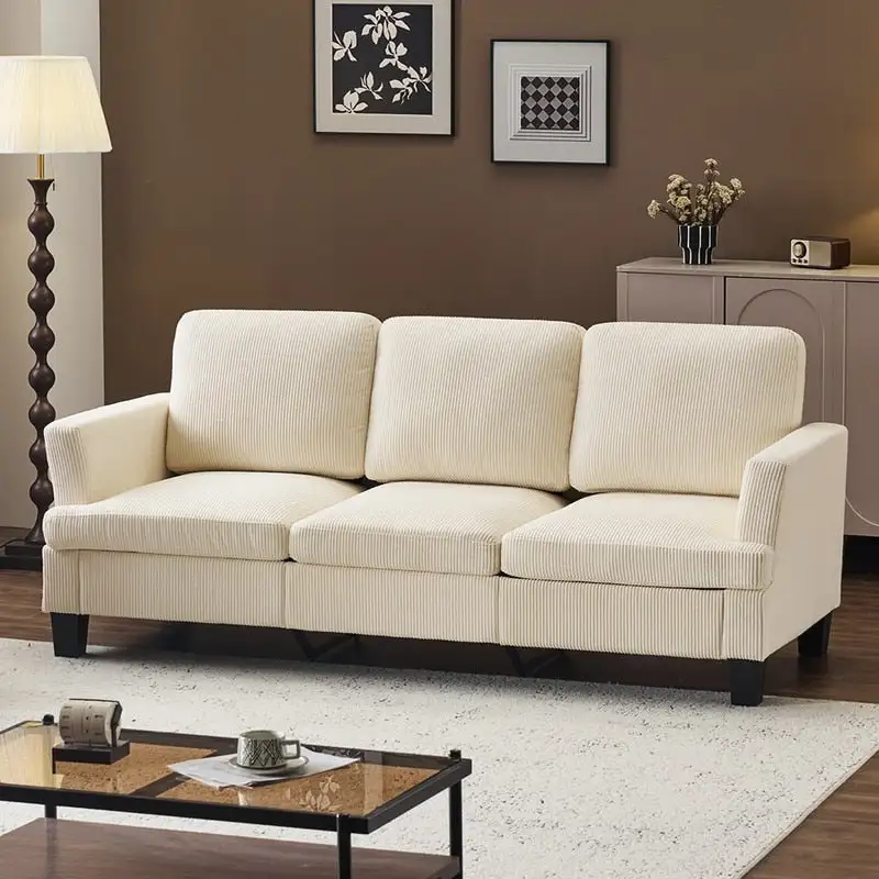 Beige / Off-White / Grey-Blue / Grey / Dark Green / Greenish-Brown Suede Square Arm Sofa with Trapezoid Legs – 3-Seater