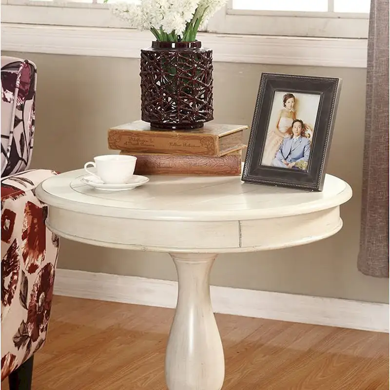 Round Wood Pedestal End Table with Scrolled Legs