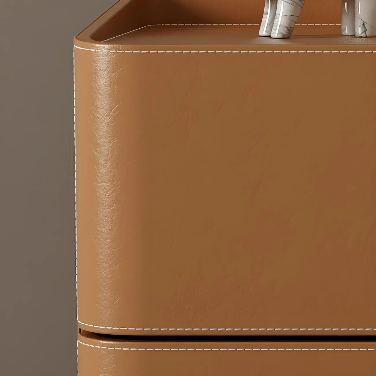 Modern Black Faux Leather Top Wood 2-Drawer Nightstand