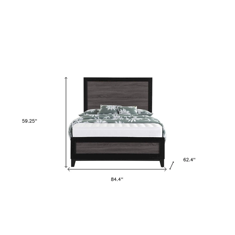 HomeRoots Black And Gray Inlaid Panels Queen Bed Frame