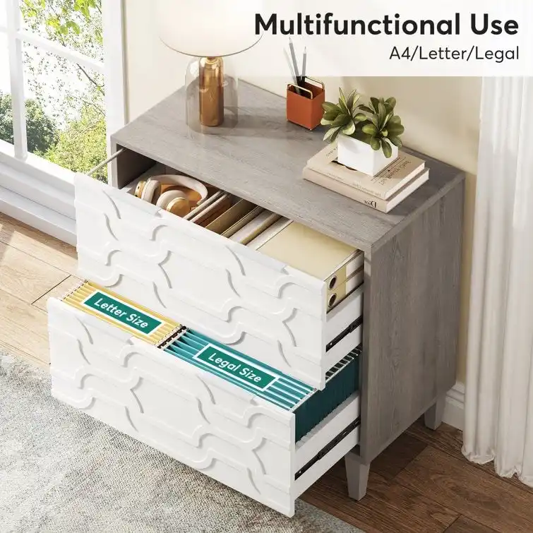 2-Drawer Lateral File Cabinet for A4/Letter/Legal Size, White & Grey Office Storage Cabinet Printer Stand