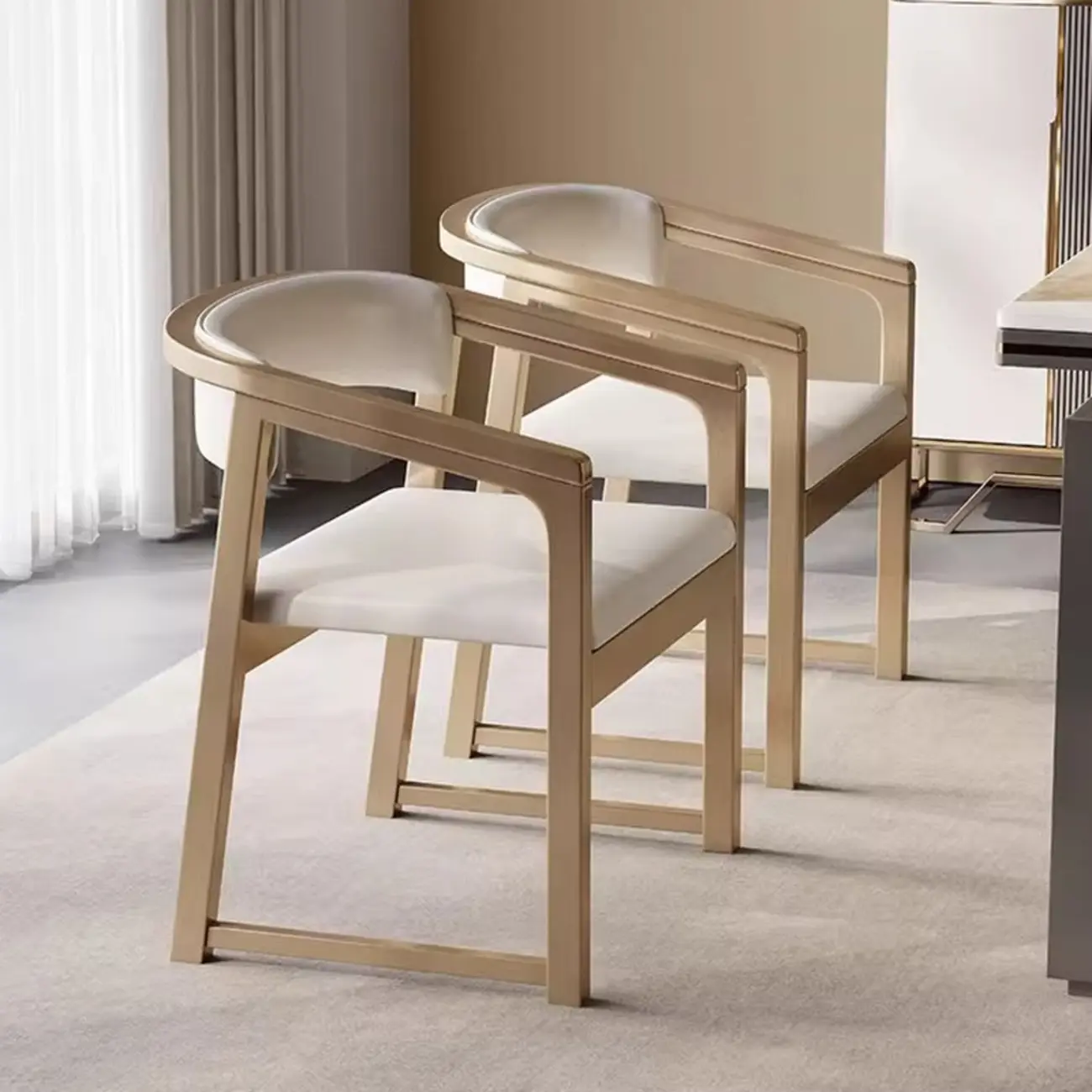 Modern Upholstered Metal Dining Arm Chair