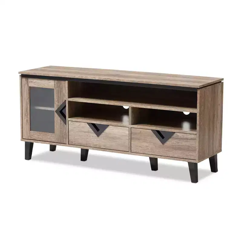 Cardiff Modern and Contemporary Wood TV Stand for TVs up to 55" - Light Brown - Baxton Studio: Entertainment Center with Storage