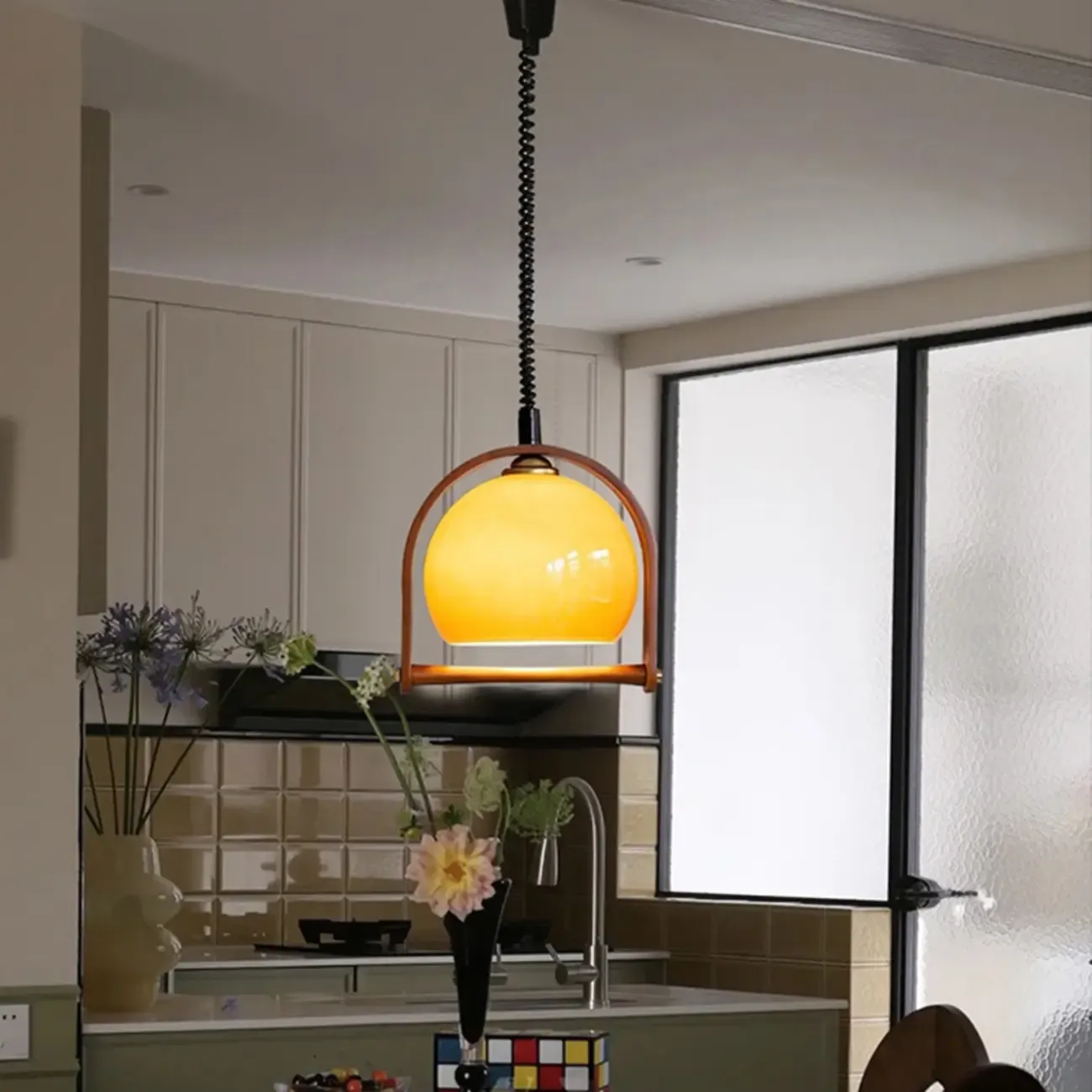 Modern Brown Glass Dome Pendant Lamp