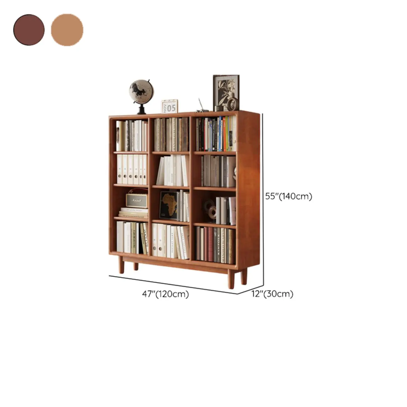 Mid Century Modern Oak Wood Closed Back Standing Bookcase