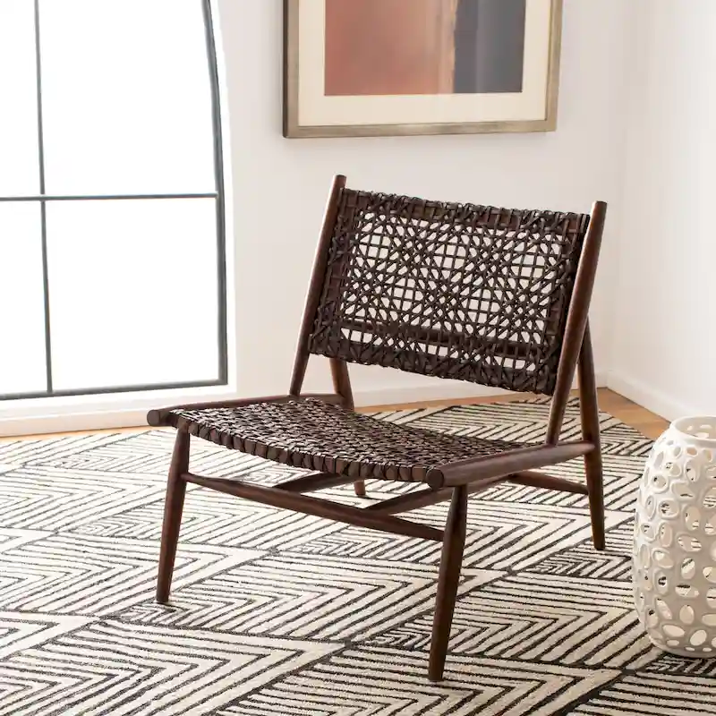Open Leather Weave Squared Accent Chair