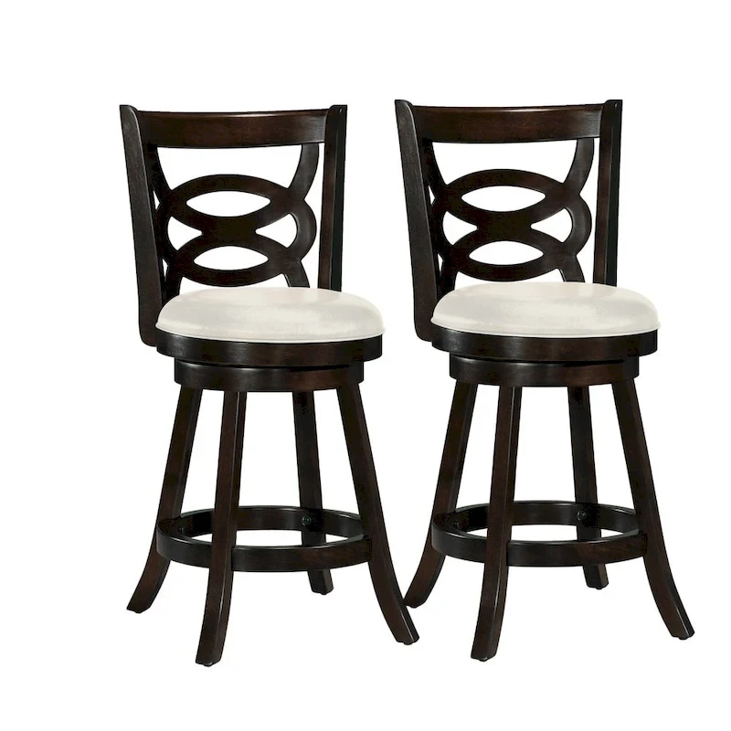 Set of 2 Solid Wood Base Swivel Counter-Height Barstool