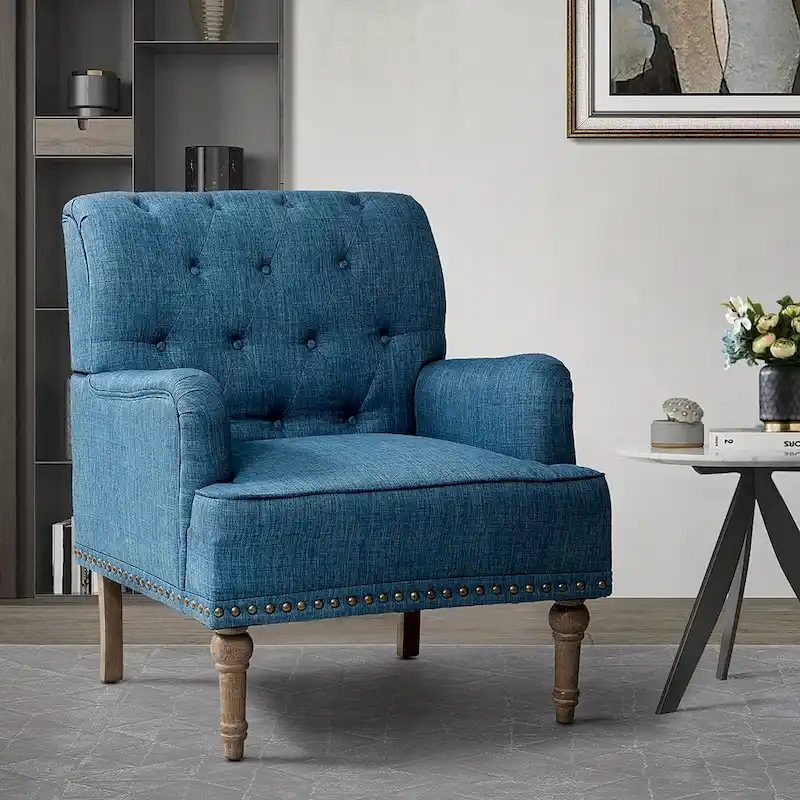 Ivory / Navy / Blue / Charcoal / Oatmeal / Beige / Pewter / Rust / Grey / Black Classic Button-Tufted Accent Armchair with Nailhead Trim - Single Use